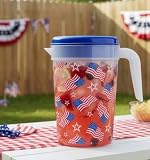 Patriotic American Flag Plastic Pitcher with Lid, 1 Gallon, Stars and Stripes Design, for Memorial Day