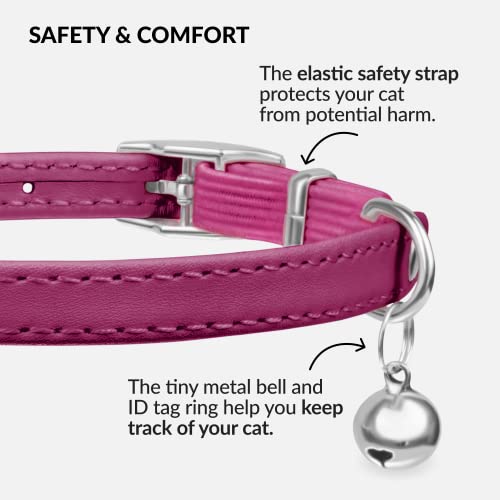 Image of CollarDirect Leather Cat Collar With Elastic Safety Strap And Bell For Boy, Girl, Kitten (Neck Fit 6 inch-7 inch, Pink),?17.78 cm,W 15.24 cm