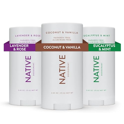 Native Deodorant | Natural Deodorant for Women and Men, Aluminum Free with Baking Soda, Probiotics, Coconut Oil and Shea Butter | Coconut & Vanilla, Lavender & Rose, Eucalyptus & Mint