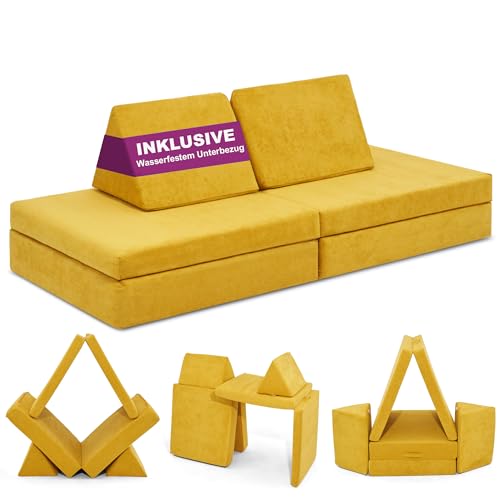 Linodino® Spielsofa | Kindersofa aus Schaumstoff Bausteine - Spielsofa für Kinder & Kuschelecke im Kinderzimmer [OHNE Harte Teile] 10 Farben zur Wahl | Bienenwaben Gelb