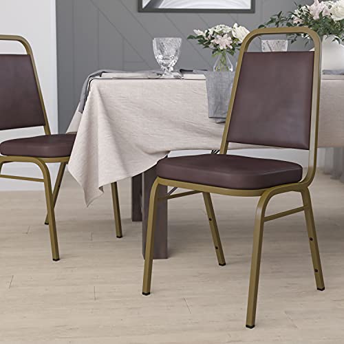 Trapezoidal back vinyl stackable banquet chair, brown/gold