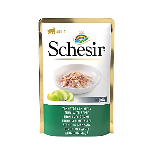 Schesir, Comida Húmeda para Gatos Adultos, Sabor Bacoreta con Manzana, Preparado en Gelatina Blanda - Total 1,7 kg (20 sobre x 85 gr)