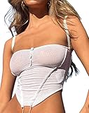Avanova Women's Ribbed Knit Asymmetrical Hem Crop Top Summer Stitch Spaghetti Strap Camisole White...