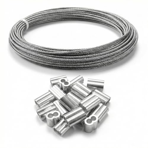 YFFSFDC �X�e�����X ���C���[���[�v ���a1.5mm ����20M �킢��[ 7×7�\�� ���������[�v 8���^�A���~�X���[�u20�t�� �K�тɂ��� ���p�r �����h�~ ����h�~ �H�� �ы� �Œ� (�V���o�[, ���a1.5mm×����20m)