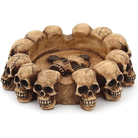 SKULL ASHTRAY, cigarette ashtray Resin, cigar ashtray desktop smoking, for home office indoor outdoor use,Ø 11,5 cm Cover