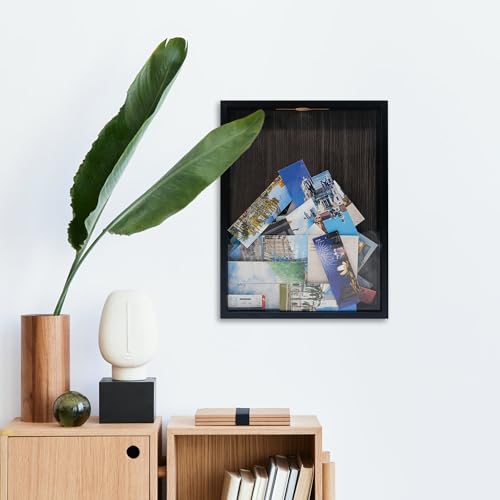 Image of GraduationMall 12x16 Top Loading Shadow Box Frame with HD Glass,Wood Display Case with Slot,1.25 inches Interior Depth,Ideal for Wine Bottle Caps,Tickets,Shells,Stamps and More,White