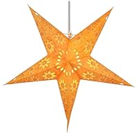 GURU SHOP Advents Leuchtstern 60cm - Faltbarer Papierstern Platon Orange Mit Pailletten