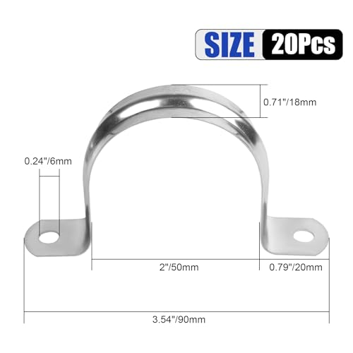 Image of 20Pcs 2 Inch Stainless Steel Conduit Clamps, 2 Hole Strap U Bracket Rigid Pipe Strap, Tension Clips U-Tube Clamp for Pipe Fixing on Various Surfaces