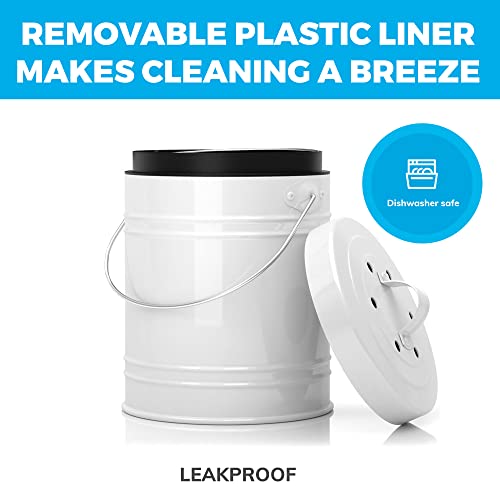 Compost-Bin-for-Kitchen-Countertop-Sturdy-3-Liter-White-Countertop-Kitchen-Compost-Bin-wEZ-No-Lock-Lid-and-Separate-Plastic-Liner-Includes-2-Charcoal-Filters-Odor-Free-Seal-Dishwasher-Safe