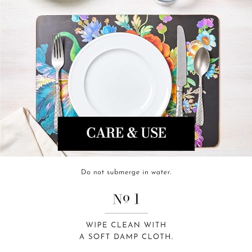 MacKenzie-Childs-Flower-Market-Placemats-in-Lapis-Black-Hard-Finish-Washable-Table-Mats-Set-of-4 MacKenzie Childs Flower Market Placemats in Lapis Black Hard Finish Washable Table Mats Set of 4