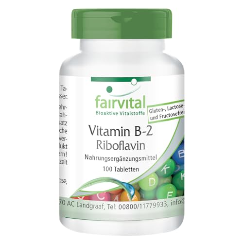 Fairvital | Vitamin B2 Riboflavin - 200mg pro Tag - 100 Tabletten - HOCHDOSIERT - VEGAN - schluckfreundlich