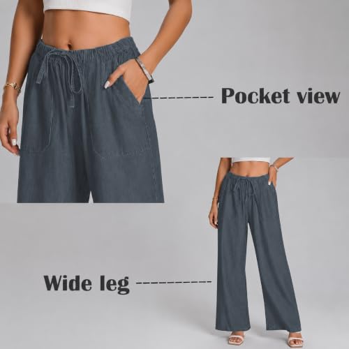 Image of TOPLOT Woman's Wide Leg Drawstring Trousers with Elastic Waist | Relaxed Fit Casual Pants with Pockets | Comfortable Everyday Wear for Travel and Office Wear (5251)