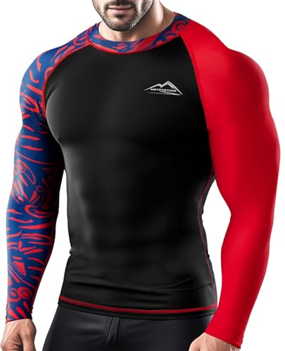 Meterstride Men’s Long Sleeve Rash Guard Swim Shirt UPF 50+ Sun Protection