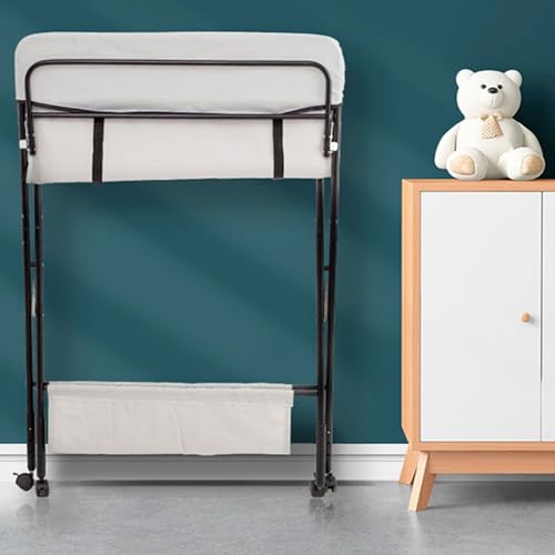 Table à langer pour bébé pliante et mobile avec 3 compartiments de rangement beige