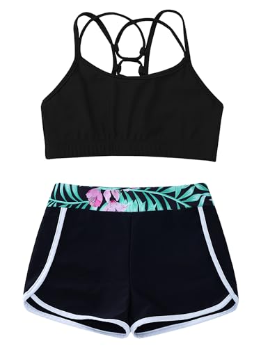 Kids Girls 2 Pieces Bathing Suit Beach Swimsuit Sports Swimwear Tankinis Top with Shorts Set3