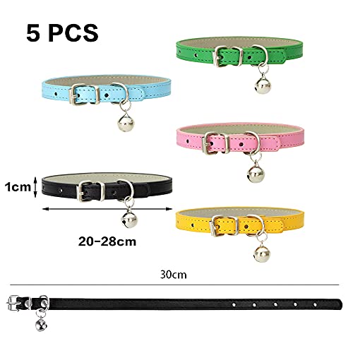 5 Stück Katzenhalsbänder aus Leder,Verstellbare Katzenhalsband mit Glöckchen und Metallschnalle, Haustier Halsband Für Welpen Teddy Kätzchen