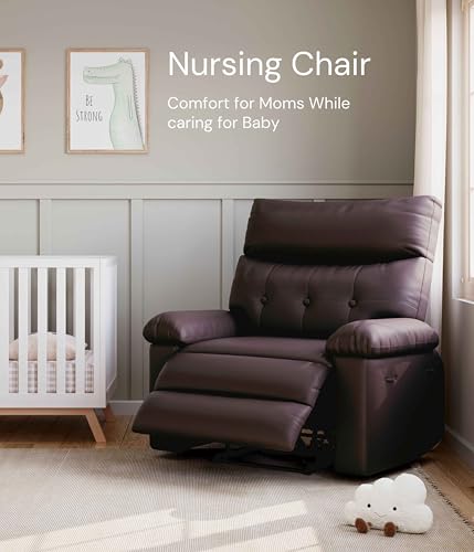 Image of GarveeHome Recliner Chair - PU Leather Manual Recliner for Adults, Lazy Chair with 1.5X Sponge Comfort Arm and Back for Living Room, Bedroom