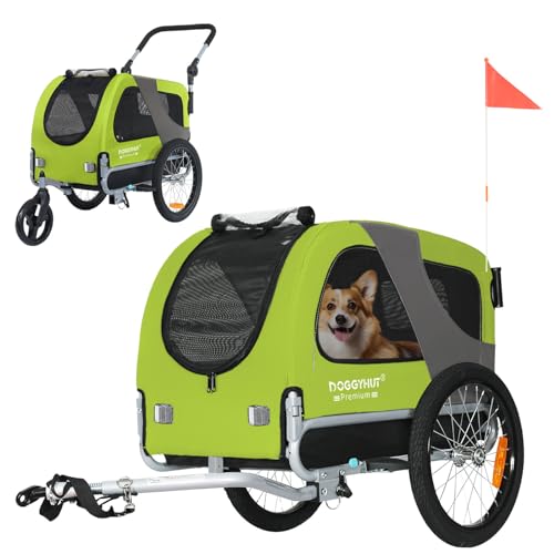 DOGGYHUT® Premium M Hundeanhänger 2-in-1 Hundebuggy & Jogger Fahrradanhänger für Hunde bis 23kg