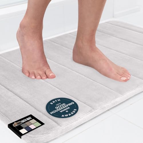 GORILLA GRIP Memory Foam Bath Mat, Soft Absorbent US Designed Bathroom Rug, Gripping Dots Machine Washable Bathmat, Cushioned Floor Mats, Shower Sink Rugs Room Décor Accessories, 30x20 Light Gray