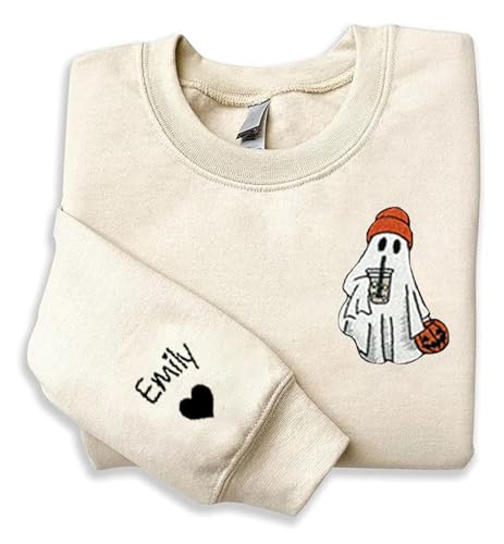 NAZENTI Embroidered Ghost Halloween Sweatshirt, Halloween Embroidered Sweatshirt, Halloween Sweatshirts for Women2