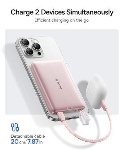 Image of Baseus Picogo Qi2 15W Magsafe Portable Charger, 0.5 inch Ultra Slim 10000mAh Wireless Power Bank with 27W Built-in USB-C Cable, Magnetic Battery Pack for iPhone 17 Pro Max /17 Pro /Air /16 /15 /14 /13 /12