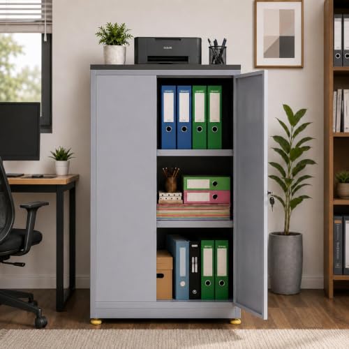 Amazon Brand - Solimo 2-Door Steel Almirah | Small Metal Cabinet with Shelves | Ergonomic Handles | Powder-Coated Grey Finish | Sleek, Durable Storage Cupboard for Home & Office - Image 4
