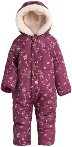 Jessica Simpson Girl's Snowsuit - Fleece Lined One Piece Romper Baby Bodysuit - Insulated Baby Girls Hooded Jumpsuit 12M-24M