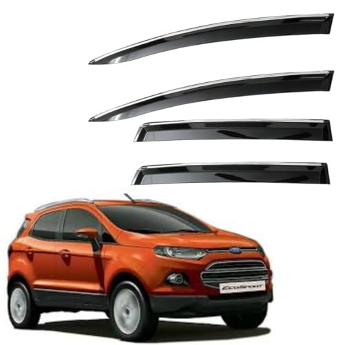 Image of CAR SAAZ Unbreakable Door Visor for Ecosport (2012-2016)(Set of 4 Pcs)|Stylish & Durable Chrome Lined Wind /Rain Deflector