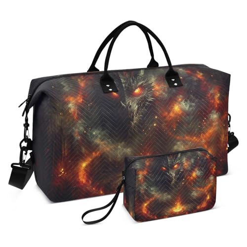 ​​Large Foldable Travel Duffel Bag, Waterproof Gym Bag for Men & Women, Carry-On Luggage Weekender Overnight Bag, Dragon Fire Dungeon