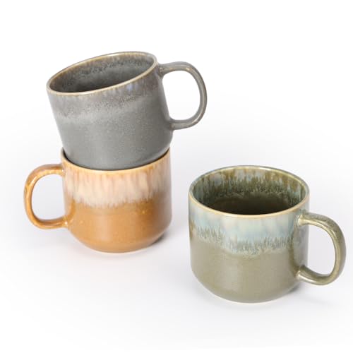 EYMPEU 3er Set große Kaffeetassen ca. 500 ml - Glasierte Keramik...
