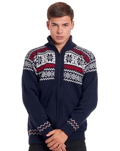 Full Zip up Winter Sweater Knitted in Blue Alpaca Wool2