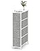 Cómoda Estrecho de Tela Cajonera de Almacenamiento Gabinete con 4 Cajones Vertical Almacenaje Armario Pequeño para Dormitorio Pasillo Entrada Trastero Salon Cocina Madera Metal Gris y Blanco