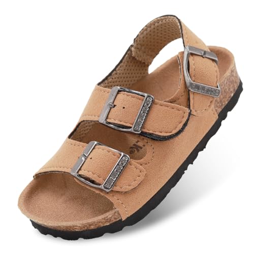 Image of Kid Sandals Boys Girls Comfort Cork Footbed Summer Slides Sandals Toddler Adjustable Buckle Slip-On Sandal Open Toes Casual Flat for Little Kid /Big Kid