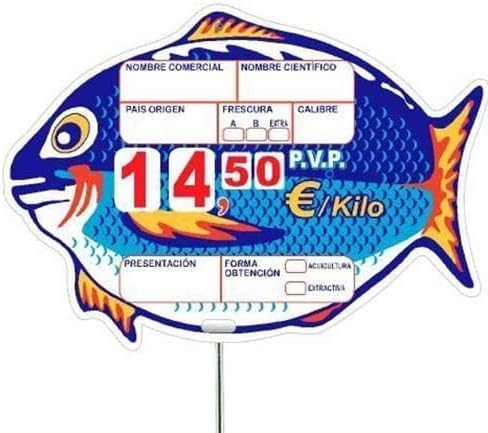 BALSAT Portaprecios pescaderia, Cartel para pescaderia, precios de pescaderia, pizarra precios, pincho pescaderia mod. Nemo - 12 ud.