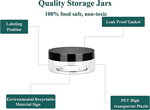 36 Pack 2 OZ Plastic Jars Round Clear Cosmetic Container Jars with Lids, Eternal Moment Plastic Slime Jars for Lotion, Cream, Ointments, Makeup, Eye shadow, Rhinestone, Samples, Pot, Travel Storage