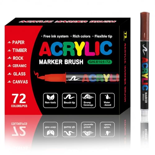 AwnsIMfreien Rotuladores de pintura acrílica, 24 colores, punta de pincel suave, rotuladores acrílicos para pintura, tela, madera, cerámica, piedra, vidrio, lienzo