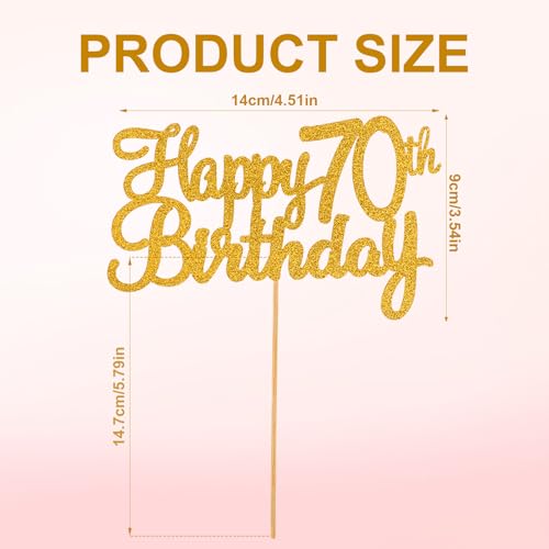 70th Birthday Cake Topper, 1 Pcs Glitter Gold Happy Birthday Cake Topper 70 Years Old Birthday Cake Pick for Happy 70th Birthday Decorations Celebrating Anniversary Party Supplies