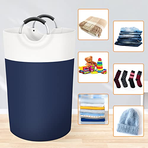 Image of BlissTotes 115L Laundry Basket, Freestanding Collapsible Hamper, Blue | Collapsible Dirty Clothes Hamper, Foldable Laundry Bag for Dorm, Waterproof Fabric, Padded Aluminum Handles