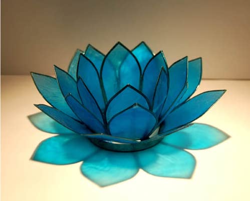 Portavelas Flor de Loto Nácar Azul