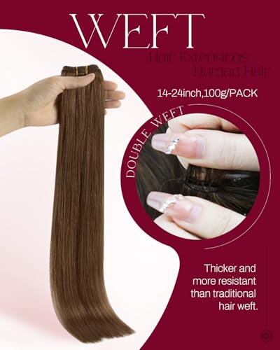 Image of Moresoo Human Hair Weft Extensions Sew in, Light Brown, 20 Inch 100g | Soft Remy human hair adds balanced length, suited to beach waves, weddings, vacation dinners and event-ready looks
