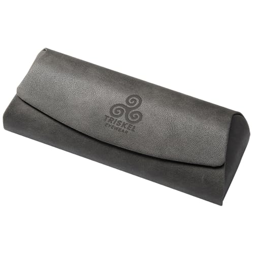 Triskel Curved-Top Eyewear Case – Hard Shell PU Leather Glasses Case with Soft Lining, Lightweight with Magnetic Closure (Charcoal Mist)