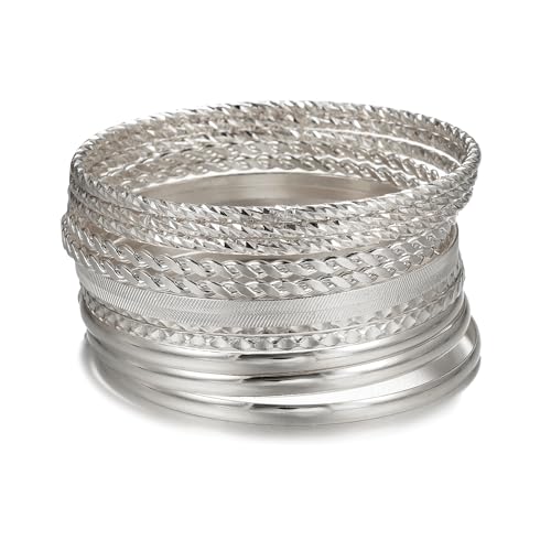 AYWFCBF Silver Bangles for Women 12 Pcs Boho Stackable Bracelets Multi Layer Textured Chunky Bracelets Jewelry Set for Women