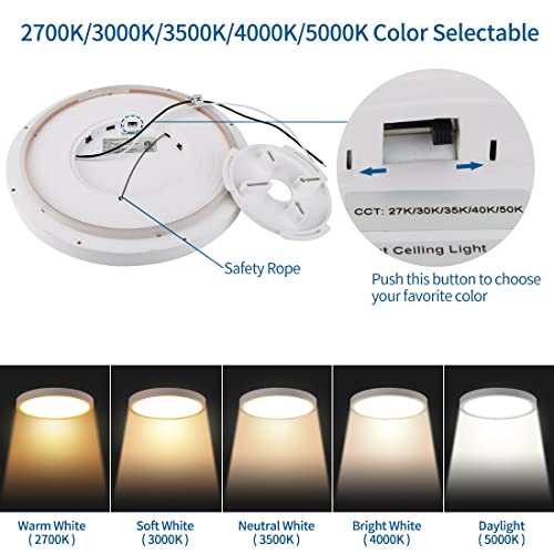 Dakason 12 Inch Led Flush Mount Ceiling Light 24W, With 2700~5000K 5 Colors Selectable Main Light And 4W Ambient Back Light, Dimmable Ceiling Lamp Mood Light For Kitchen, Living Room, Bedroom #TOP3