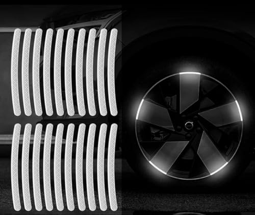 Image of REDWIND Anti-Collision Glow in The Dark Wheel Rim Stickers Night Reflective Tape Warning Sticker for Decoration Universal for All Cars Bikes Motorcycles Bicycle Trucks and etc(20 Strips) (Silver)