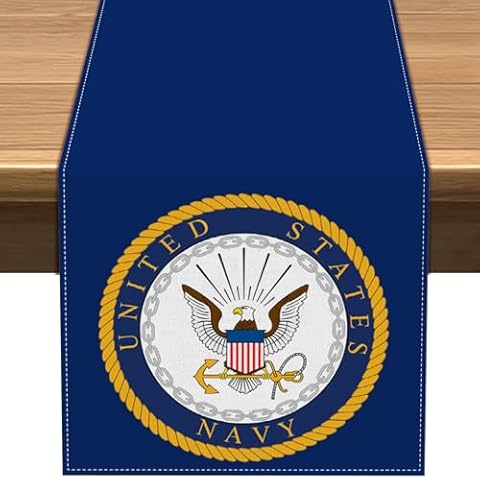 Vohado US Navy Emblem Table Runner Armed Forces Seabee United States American Military Decoration Dining Room Home Kitchen Island Decor Cover