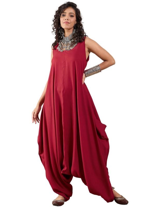 inweave Maroon Round Sleeveless Jumpsuit-picture-0