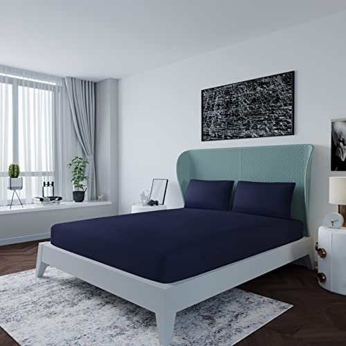 LivinEase Drap-housse double 200 fils au pouce carré - 26 cm de profondeur - Sans bouloches, facile d'entretien, doux et confortable - Bleu marine Cover
