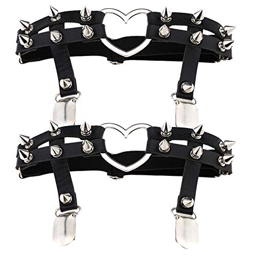 YSYANG - Bondage gamba in pelle di poliuretano, Reggicalze in stile punk gothic con accessorio a forma di cuore, nero