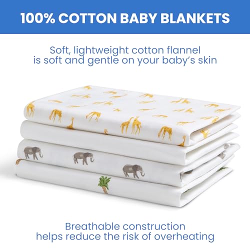 Image of Delta Children 100% Cotton Flannel Baby Receiving Blankets for Girls and Boys - 30x30 Inches (Pack of 4), Safari Friends