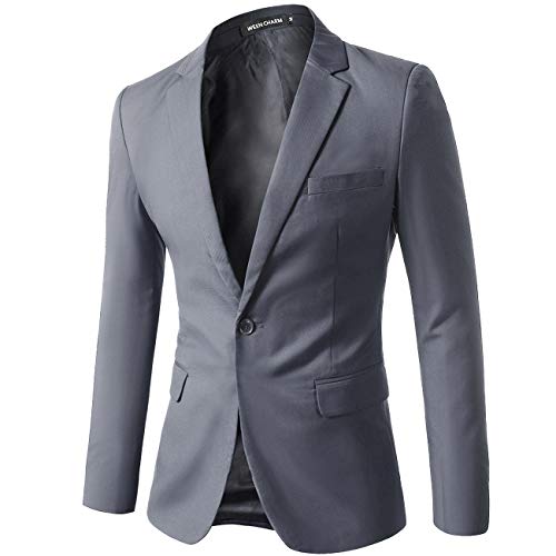 WEEN CHARM Men Casual Blazer Jacket Slim Fit One Button Solid Suit Separate Jacket Gray